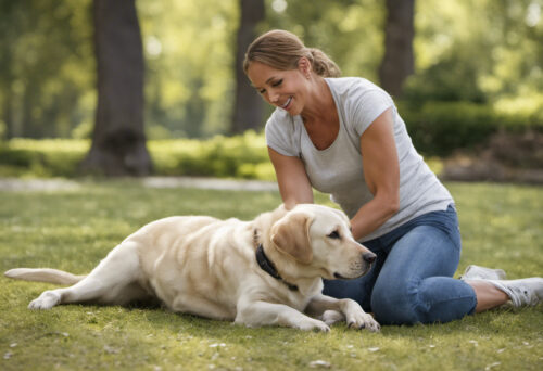 How do I teach my dog to lay down?